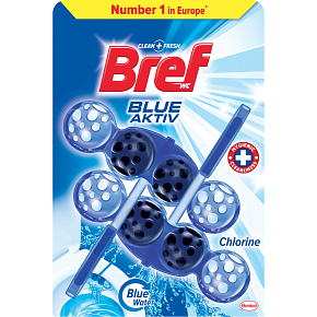 Bref WC Blue Aktiv Chlorine, WC blok v kuličkách, obarvuje vodu do modrého odstínu 2 × 50 g