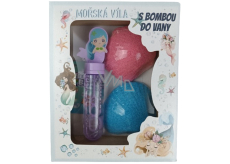 Bohemia Gifts Mořská víla šumivá koule do koupele 2 x 50 g + bublifuk 30 ml, kosmetická sada pro děti