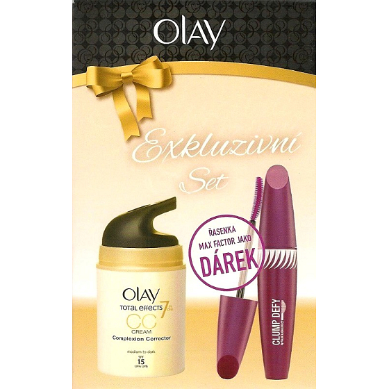 Olay Total Effects CC krém Medium to Dark 50 ml + Clump Defy řasenka černá 13,1 ml