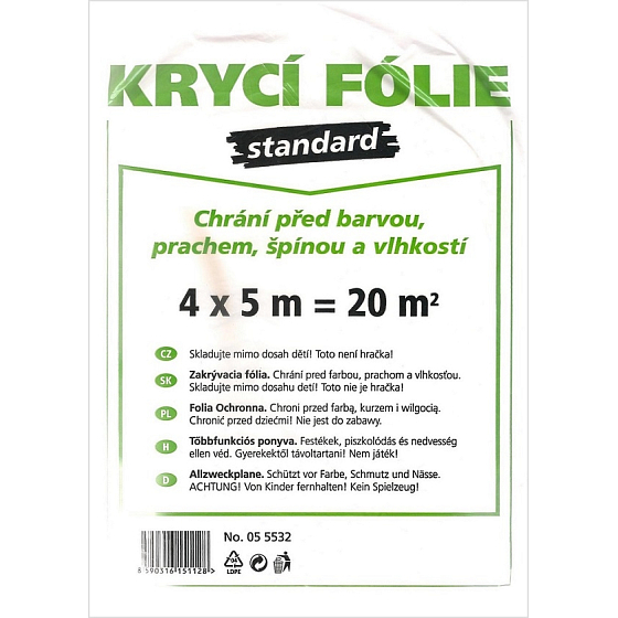 Zakrývací fólie Standard chrání před barvou, prachem, špínou a vlhkostí 4 x 5 m