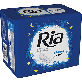 Ria Ultra Silk Night dámské vložky, 8 ks