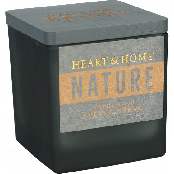 Heart & Home Nature Vanilka a světlé dřevo vonná svíčka velká sklo, doba hoření až 20 hodin 90 g