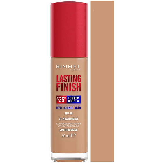 Rimmel Lasting Finish Hyaluronic Acid dlouhotrvající hydratační make-up 203 True Beige 30 ml