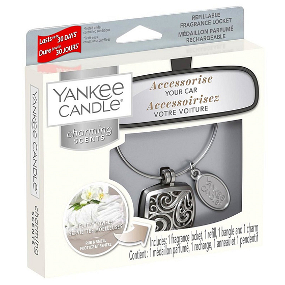 Yankee Candle Fluffy Towels - Nadýchané osušky vůně do auta kovová stříbrná visačka Charming Scents set Square 13 x 15 cm, 90 g
