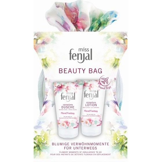 Fenjal Miss Floral Fantasy sprchový gel 75 ml + tělové mléko 75 ml + kosmetická taštička, kosmetická sada