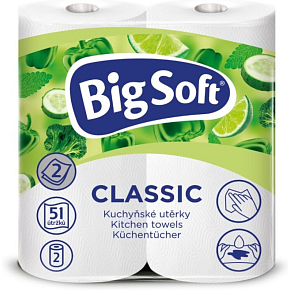 Big Soft Classic 2vrstvé kuchyňské papírové utěrky, 2× 51 útržků, 2 role