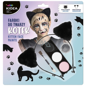 Kidea Koťátko barvy na obličej + štětec + třpytky + čelenka, kreativní sada