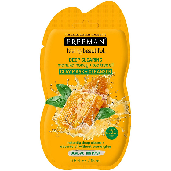 Freeman Feeling Beautiful Manukový med a Tea Tree olej kaolínová čisticí jílová maska pro mastnou a poničenou pleť 15 ml
