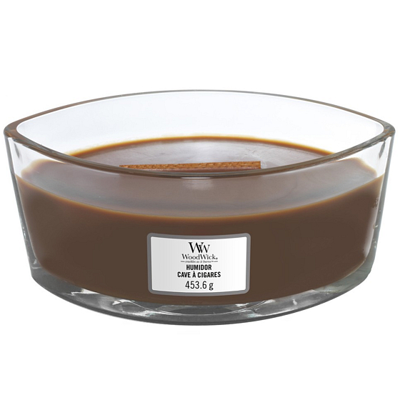 WoodWick Humidor - Pouzdro na doutníky vonná svíčka s dřevěným širokým knotem a víčkem loď 453 g