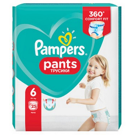 Pampers Pants velikost 6, 15+ kg plenkové kalhotky 25 kusů
