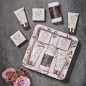 Grace Cole Růže & Geránium sprchový gel 75 ml + tělový krém 75 ml + perličky do koupele 80 g + sůl do koupele 100 g + flanelová žínka + plechová dóza, kosmetická sada pro ženy