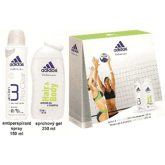 Adidas Action 3 Pro Clear antiperspirant deodorant sprej 150 ml + sprchový gel 250 ml, kosmetická sada