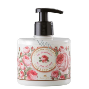 Panier des Sens Růže regenerační, zklidňující mléko na tělo a ruce dávkovač 300 ml