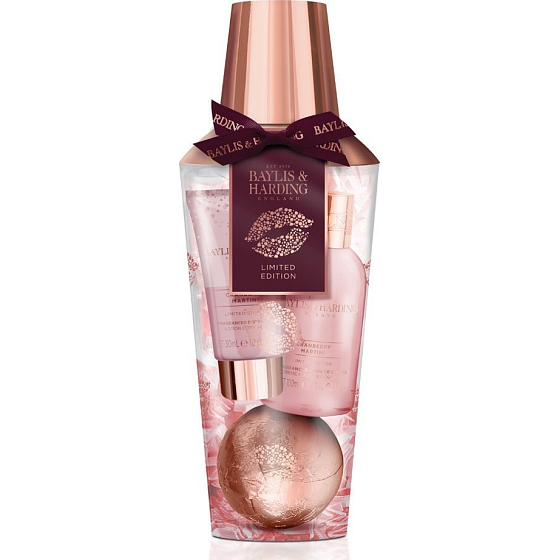 Baylis & Harding Brusinkové Martini sprchový gel 100 ml + tělové mléko 30 ml + šumivý balistik do koupele 100 g, kosmetická sada