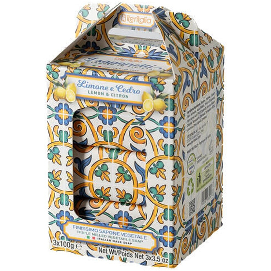 Iteritalia Lemon & Citron italské přírodní toaletní mýdlo 3 x 100 g, vánoční dárkový set