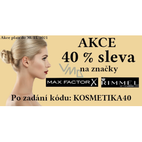 Sleva 40% na kosmetiku Rimmel London a Max Factor, V košíku zadej kód KOSMETIKA40 - Akce platí do 19.12. 2021