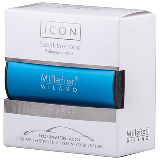 Millefiori Milano Icon Legni & Spezie - Dřevo a Koření vůně do auta Classic modrá 47 g