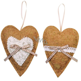 Srdíčko na zavěšení textil hnědé 14 cm 1 kus