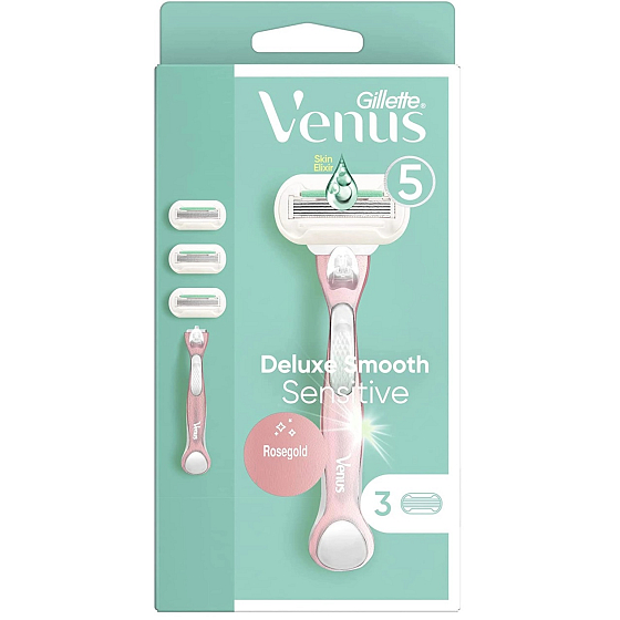 Gillette Venus Sensitive Rose Gold holicí strojek s kovovou rukojetí + náhradní hlavice 3 kusy pro ženy