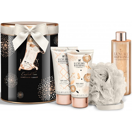 Grace Cole The Body Edit pěna do koupele 250 ml + tělové mléko 150 ml + sprchový gel 150 ml + houba na tělo, kosmetická sada v plechové dóze