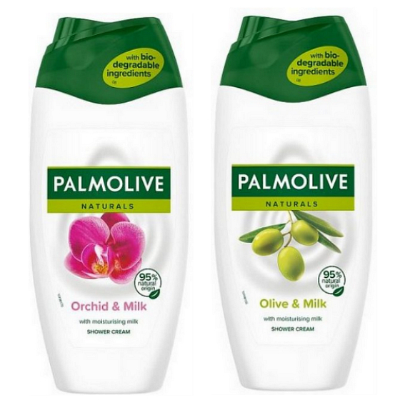 Palmolive Naturals Olive & Milk sprchový krém 250 ml + Orchid & Milk sprchový krém 250 ml, 18 kusů karton