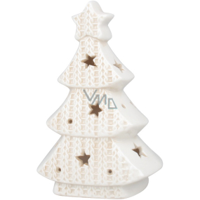 Porcelánový stromeček pletený s LED osvětlením 9 x 13,5 cm