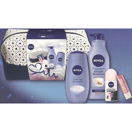 Nivea Smooth Care tělové mléko 400 ml + sprchový gel 250 ml + antiperspirant roll-on 50 ml + balzám na rty 4,8 g, kosmetická sada