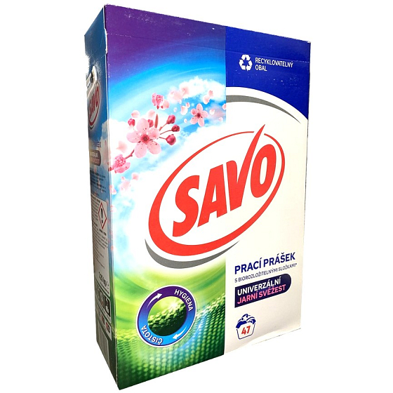 Savo Jarní svěžest prací prášek na bílé i barevné prádlo 47 dávek 3,29 kg