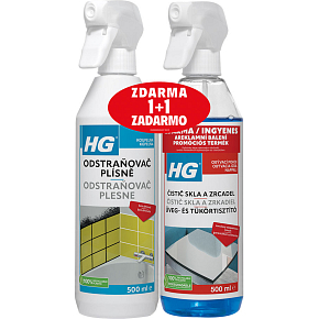 HG odstraňovač plísně, 500 ml + HG čistič skla a zrcadel 500 ml zdarma HG odstraňovač plísně, 500 ml + HG čistič skla a zrcadel 500 ml zdarma