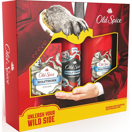 Old Spice Wolfthorn deodorant sprej 125 ml + sprchový gel 250 ml + voda po holení 100 ml, kosmetická sada