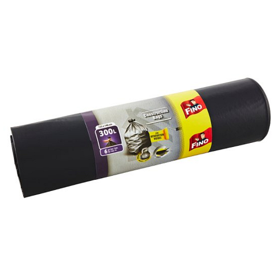 Fino Construction Bags pytle na odpad černé, 70 µ, 300 litrů, 135 x 146 cm, 6 kusů