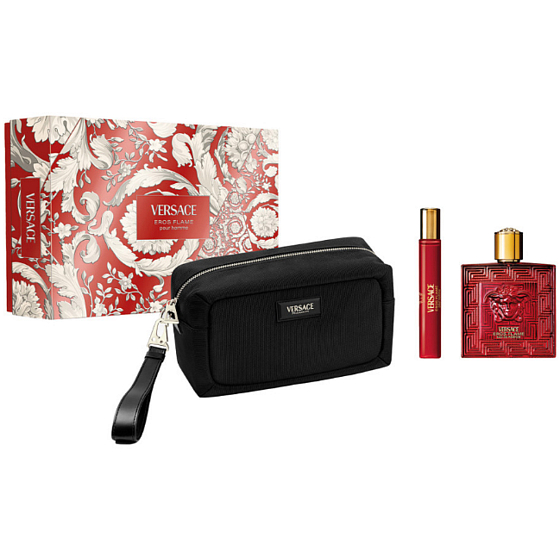 Versace Eros Flame parfémovaná voda 100 ml + sprchový gel 150 ml + kosmetická taška, dárková sada pro ženy