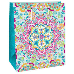 Ditipo Dárková papírová taška 26,4 x 13,7 x 32,4 cm světle zelená, barevné mandaly