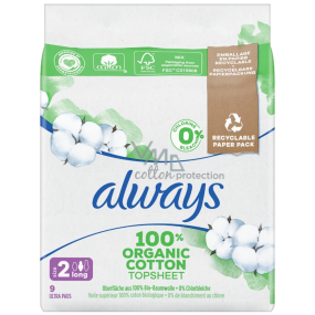 Always Ultra Long Cotton Protection hygienické vložky s křidélky dlouhé 9 kusů
