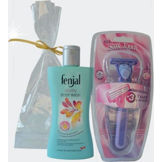 Fenjal Vitality sprchový krém 200 ml + Rica Silk Touch holicí strojek 1 kus + náhradní hlavice 3 kusy, kosmetická sada