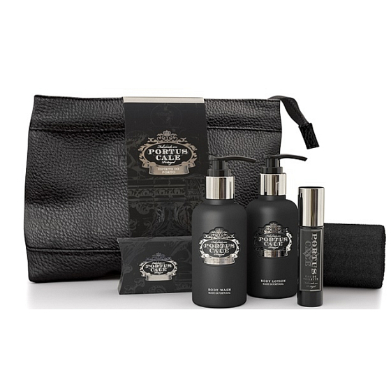 Castelbel Black Edition sprchový gel 100 ml + toaletní voda 10 ml + tělové mléko 100 ml + toaletní mýdlo 40 g + ručníček 30 x 32 cm + uzavíratelný obal, cestovní kosmetická sada pro muže