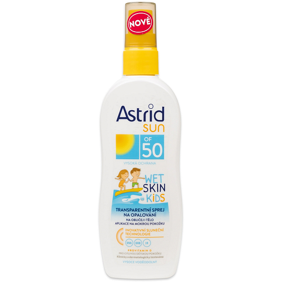 Astrid Sun Wet Skin Kids OF50 transparentní sprej na opalování 150 ml