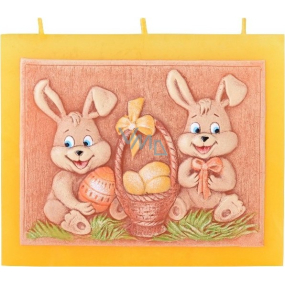 Candles Zajíci s košíkem vonná svíčka plochá se 3 knoty 130 x 100 mm