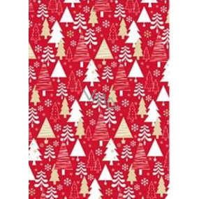Ditipo Dárkový balicí papír 70 x 200 cm Červený bílé a zlaté stromky
