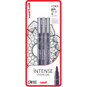 Uni Pin Intense Charcoal Sada kreslících linerů se speciálním inkoustem 0,1/0,5 mm/štětec Tmavě šedá 3 kusy
