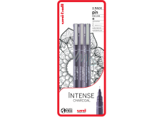 Uni Pin Intense Charcoal Sada kreslících linerů se speciálním inkoustem 0,1/0,5 mm/štětec Tmavě šedá 3 kusy