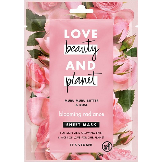 Love Beauty & Planet Murumurské máslo a Růže textilní pleťová maska pro rozjasnění pleti 21 ml 1 kus