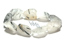 Křišťál s Turmalínem náramek elastický surový přírodní kámen 2 cm / 16 - 17 cm, kámen kamenů