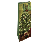 Nekupto Dárková papírová taška na láhev zelená 10 x 33 x 8,9 cm Vánoční atmosféra