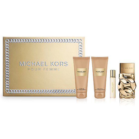 Michael Kors Pour Femme parfémovaná voda 100 ml + tělové mléko 100 ml + sprchový gel 100 ml + parfémovaná voda 10 ml miniatura, dárková sada pro ženy