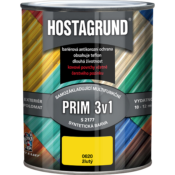 Hostagrund Prim 3v1 S2177 základní i vrchní barva na kov, 0620 žlutá, 600 ml