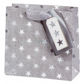 BSB Luxusní dárková papírová taška 14,5 x 15 x 6 cm Vánoční Stříbrné hvězdy VDT 416 - CD
