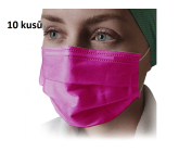 Rouška 3 vrstvá ochranná zdravotní netkaná jednorázová, nízký dýchací odpor 10 kusů růžová