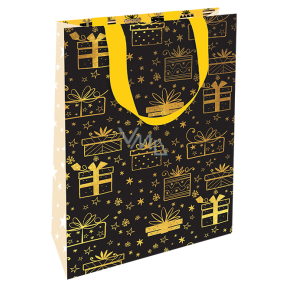 Nekupto Dárková papírová taška luxusní 11 x 18 cm Vánoční černá zlaté dárky WLFS 1989