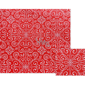Nekupto Dárkový balicí papír 70 x 150 cm Červený s bílými ornamenty